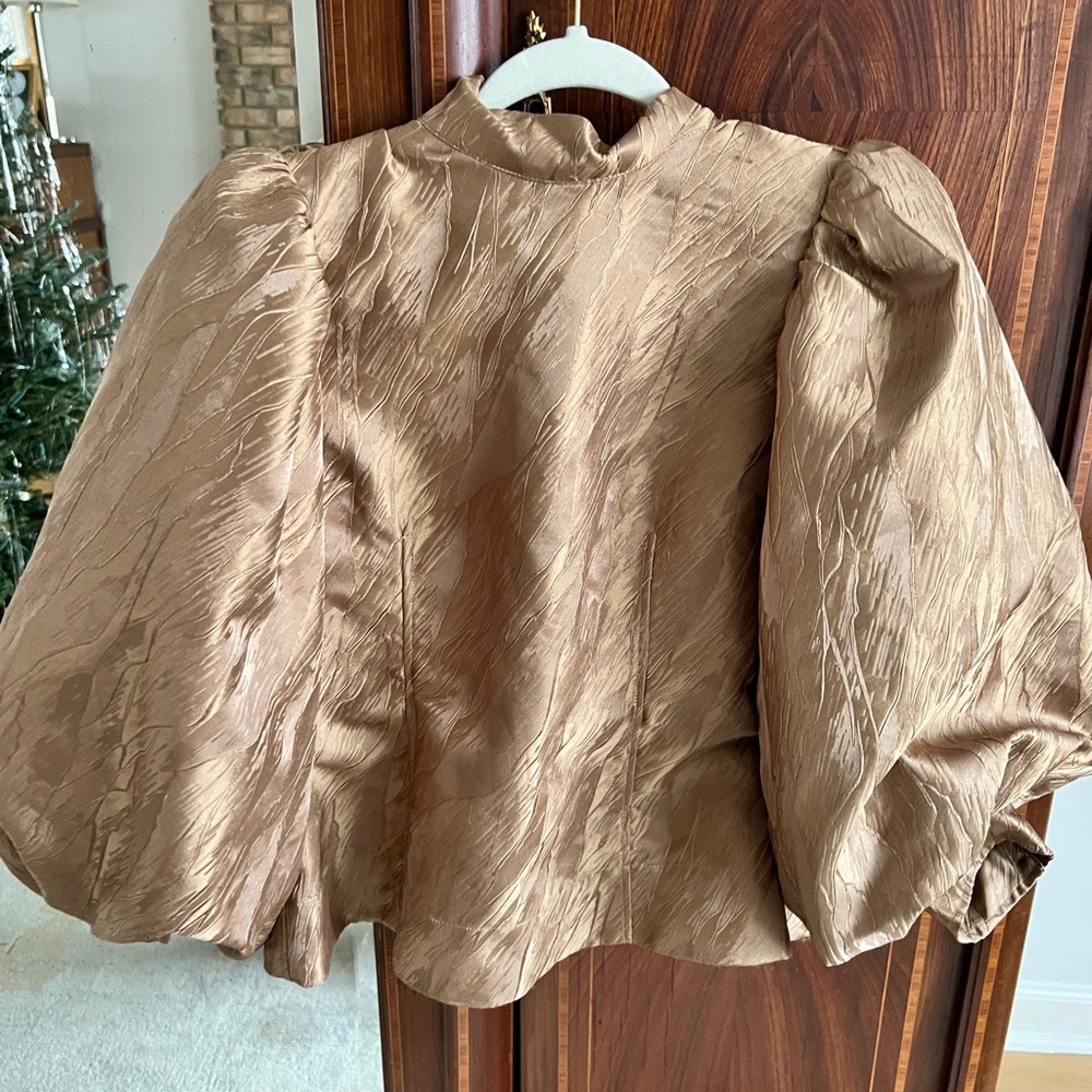 Ganni gold brocade silk top
